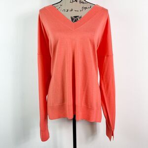 St. John NWT Women's Pink Orange Contrast Back Wool V-Neck Sweater Size M
